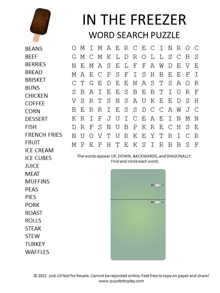 in the freezer word search puzzle