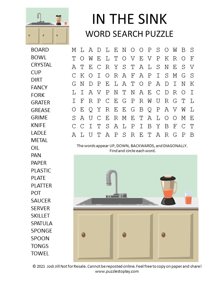 Sink Word Search Puzzle Puzzles to Play