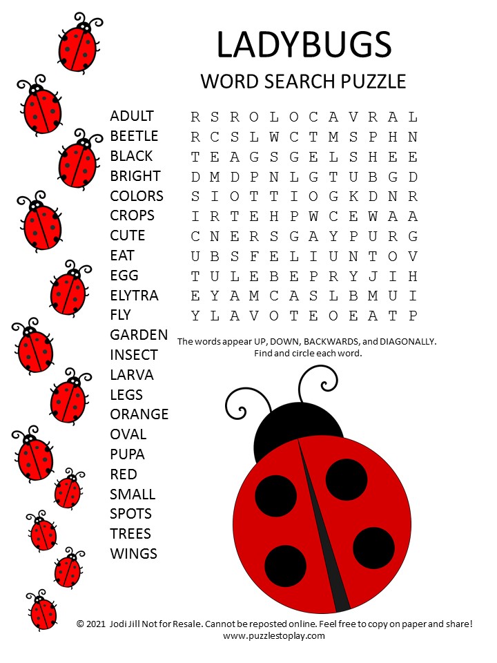 Ladybugs Word Search Puzzle Puzzles To Play