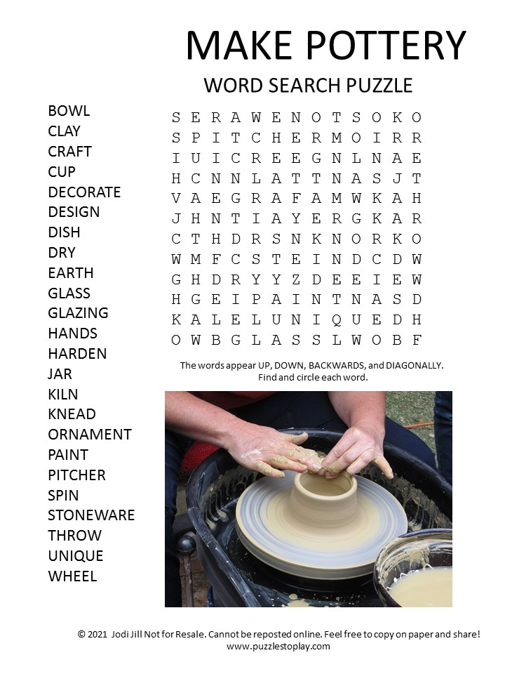 make pottery word search puzzle