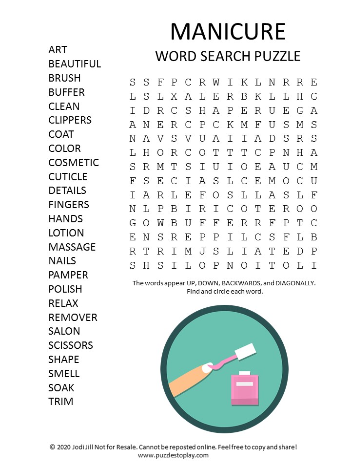 manicure word search puzzle