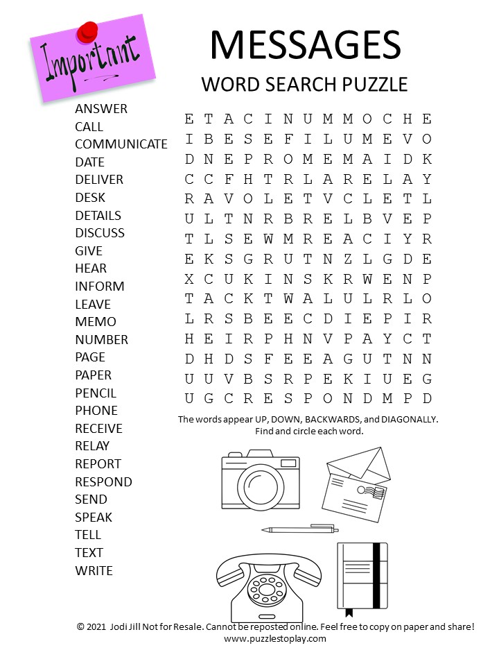 messages word search puzzle