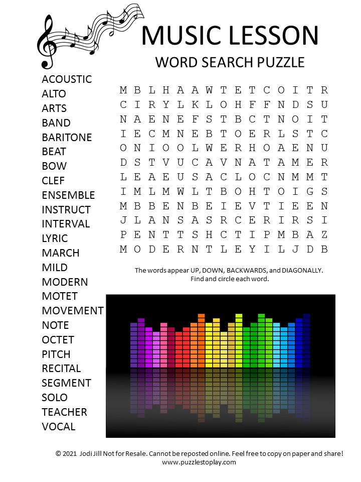 Music Lesson Word Search Puzzle Puzzles To Play