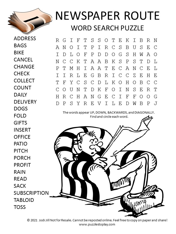 newspaper route word search puzzle