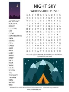 night sky word search puzzle