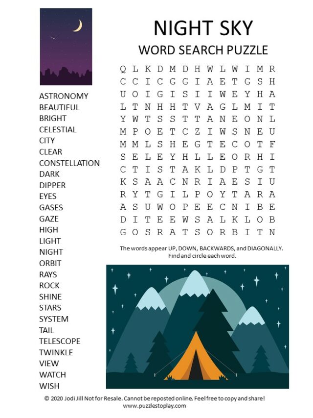 Night Sky Word Search Puzzle Puzzles To Play