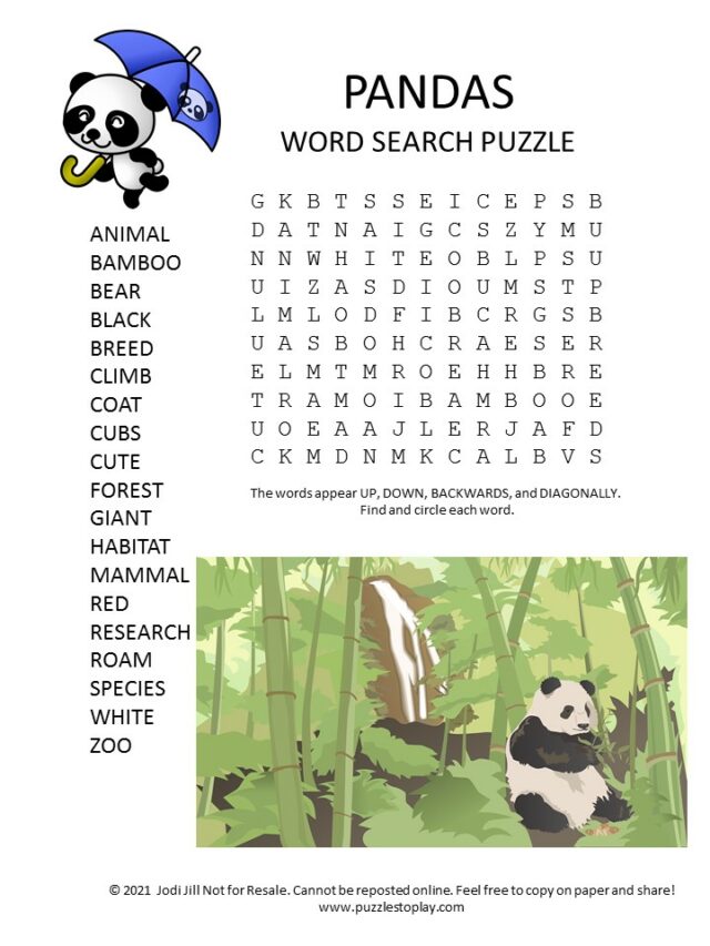 pandas word search puzzle puzzles to play
