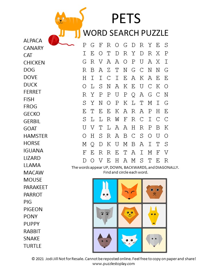 pets word search puzzle