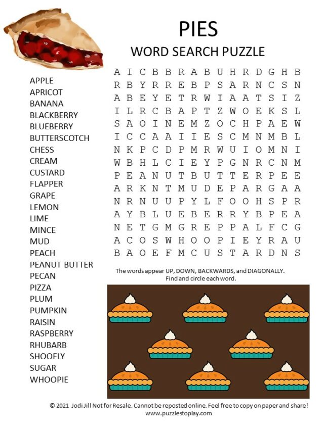 Pies Word Search Puzzle Puzzles To Play