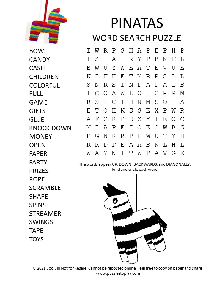 pinatas word search puzzle