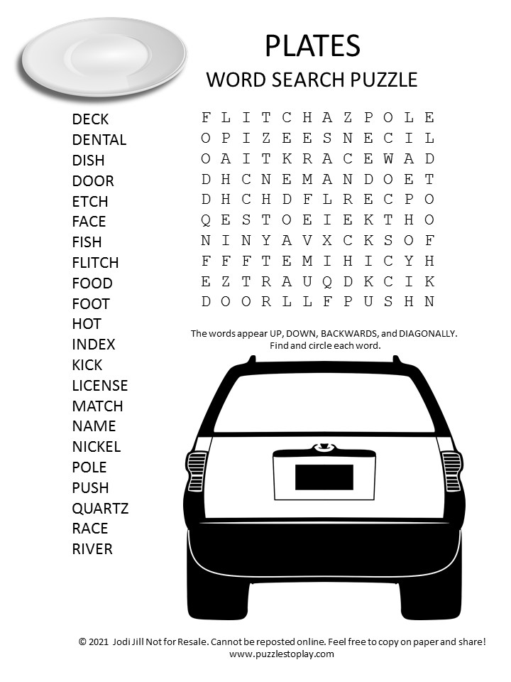 plates word search puzzle