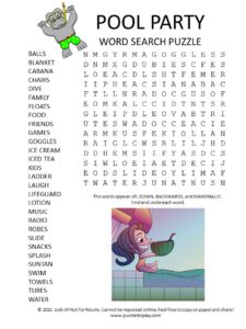 pool party word search puzzle
