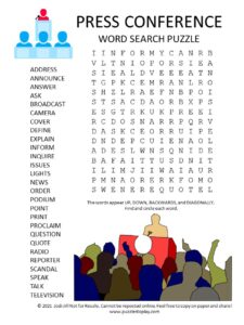 press conference word search puzzle