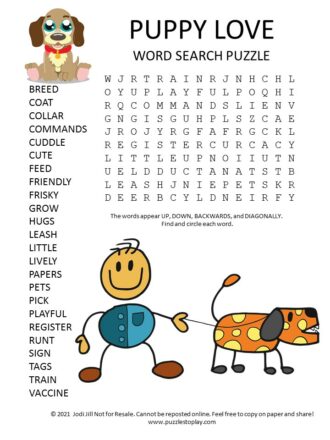Puppy Love Word Search Puzzle - Puzzles to Play
