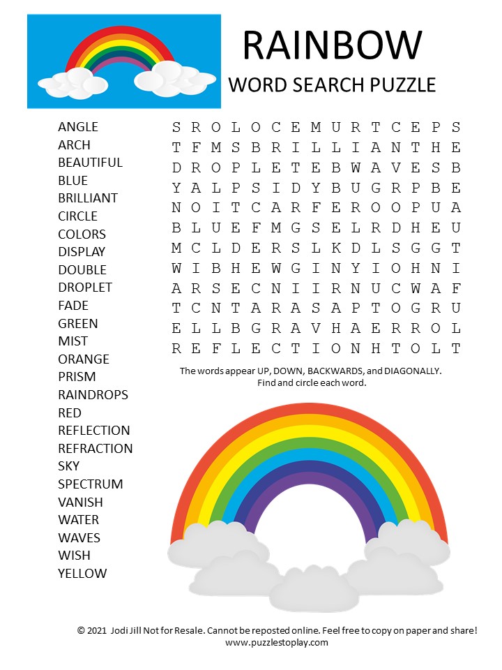 rainbow word search puzzle puzzles to play