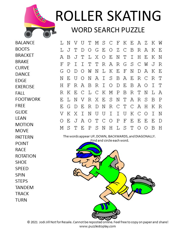 roller skating word search puzzle puzzles to play