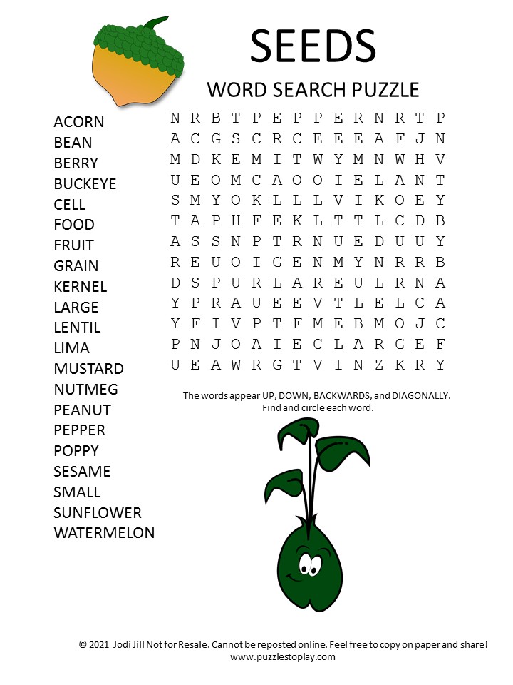 Seeds Word Search Puzzle - Puzzles to Play