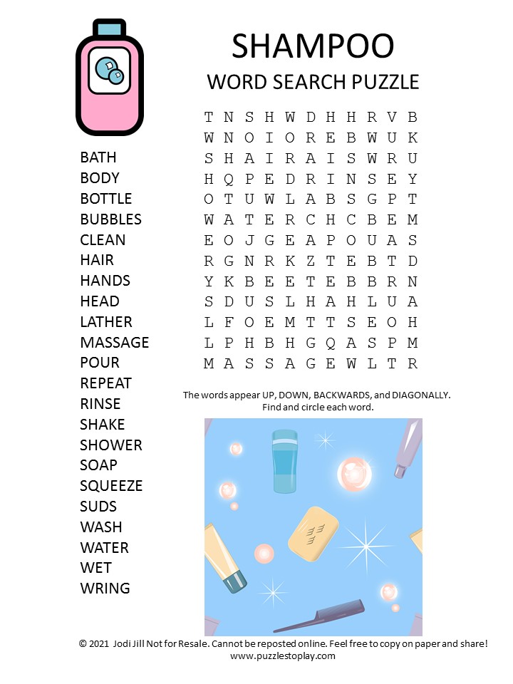 shampoo word search puzzle