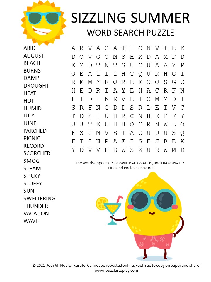 sizzling summer word search puzzle