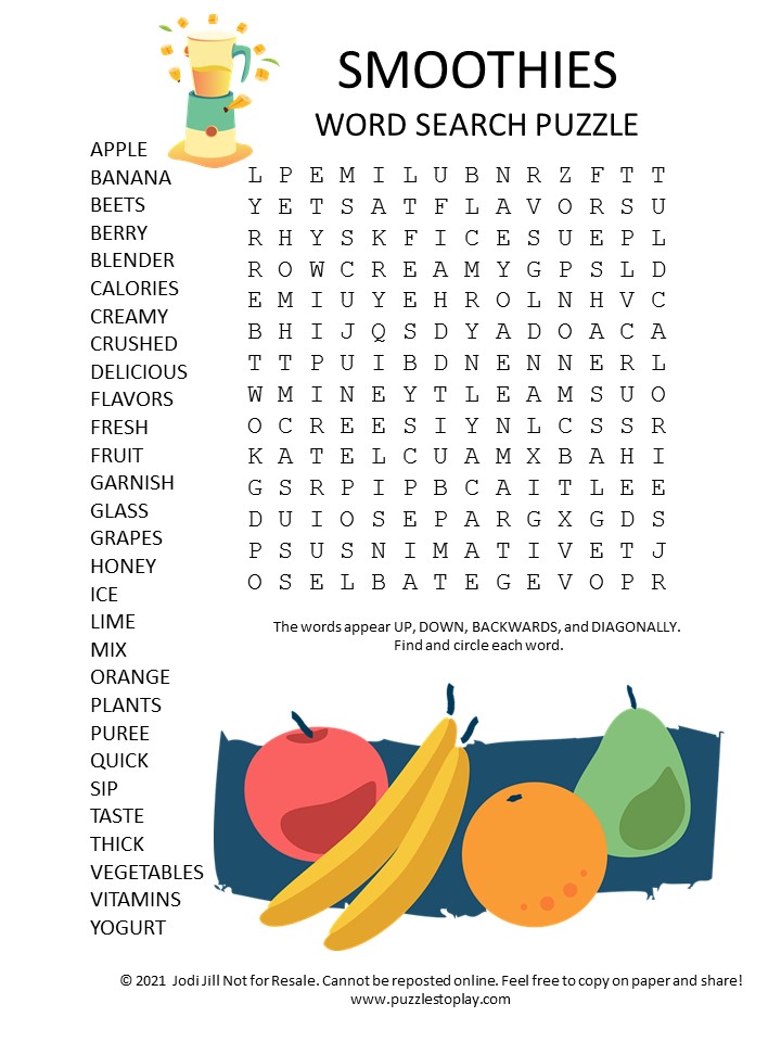 smoothies word search puzzle
