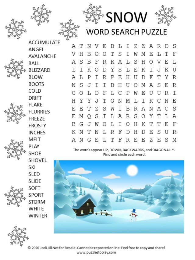 Snow Word Search Puzzle Puzzles To Play