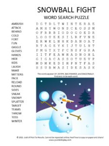 snowball fight word search puzzle