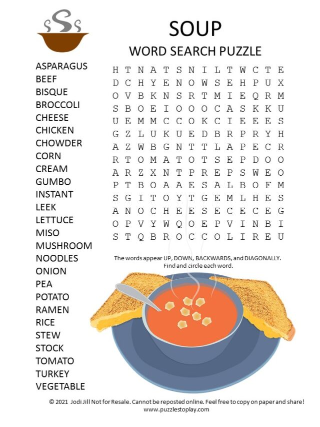 Soup Word Search Puzzle Puzzles To Play