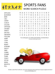 sports fans word search puzzle
