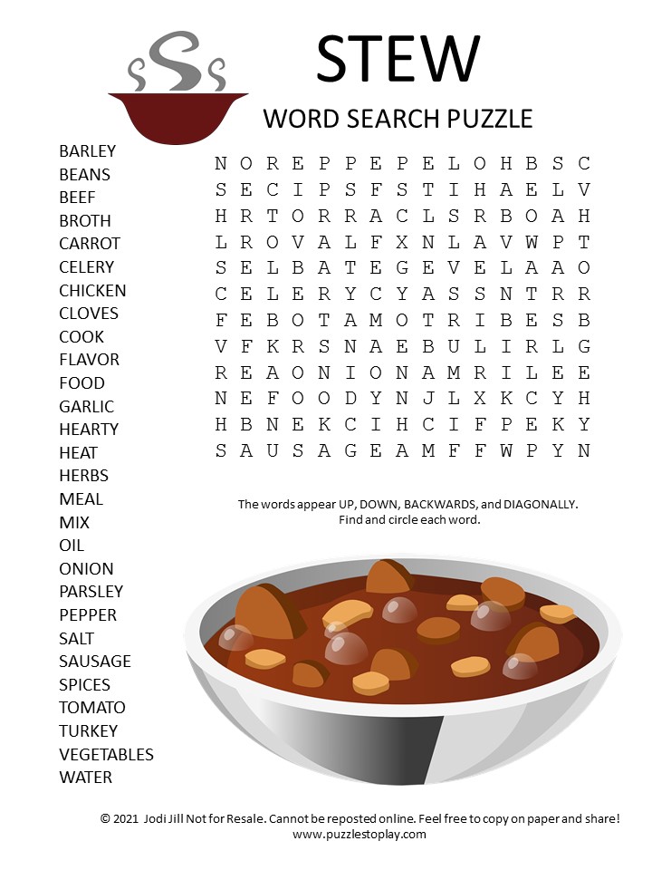 stew word search puzzle