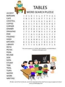 tables word search puzzle