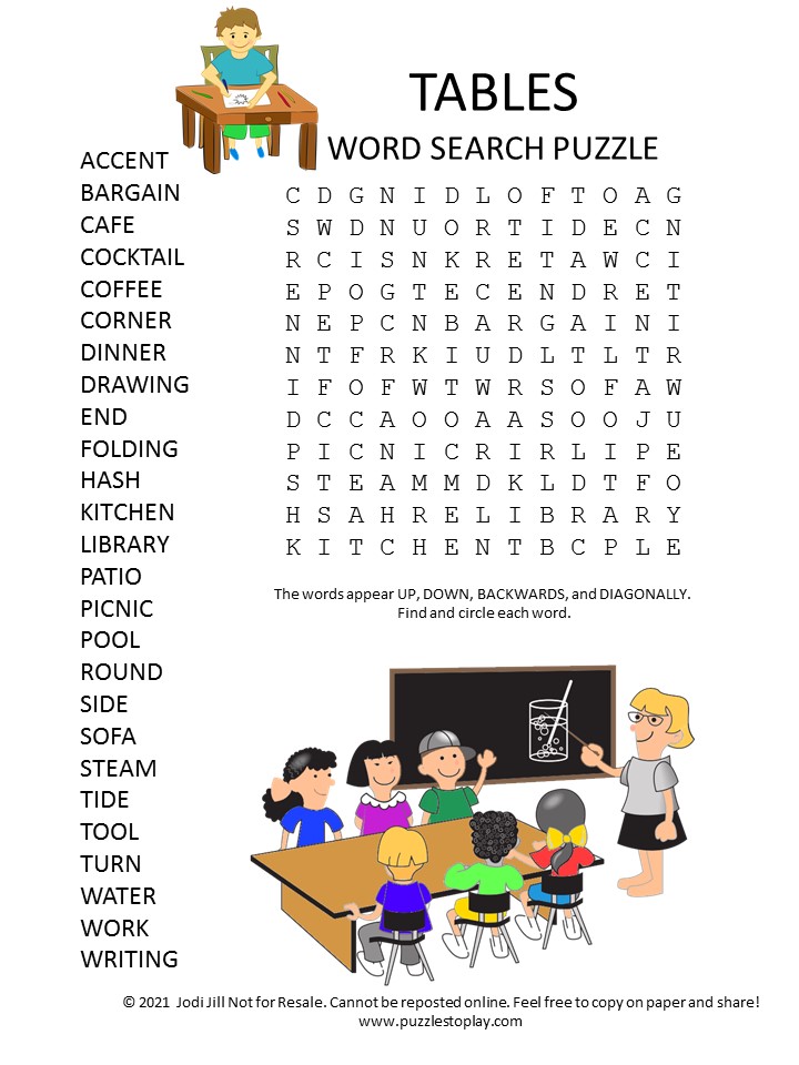 Tables Word Search Puzzle - Puzzles to Play