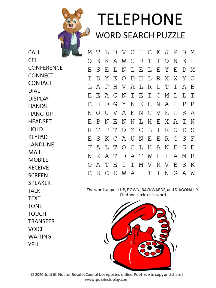 Telephone Word Search Puzzle Puzzles To Play