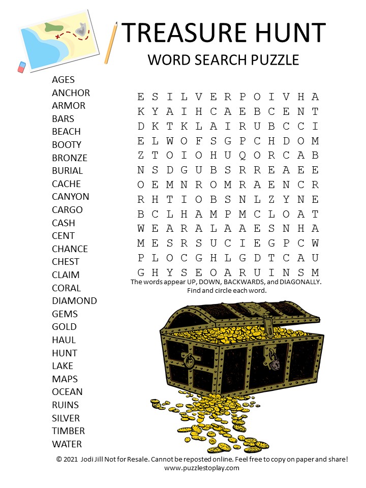 treasure hunt word search puzzle