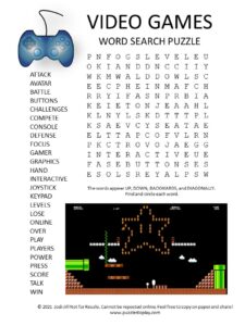 video games word search puzzle