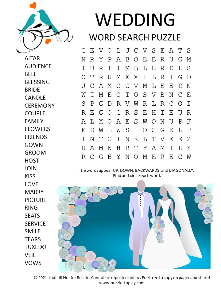 Childrens Wedding Word Search