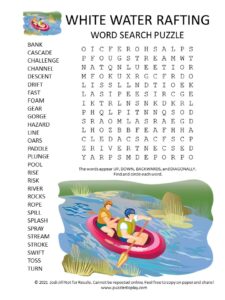 white water rafting word search puzzle