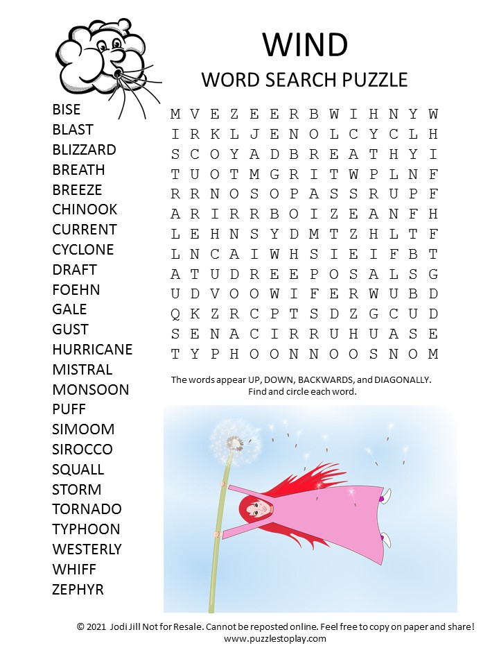 Wind Word Search Puzzle - Puzzles to Play