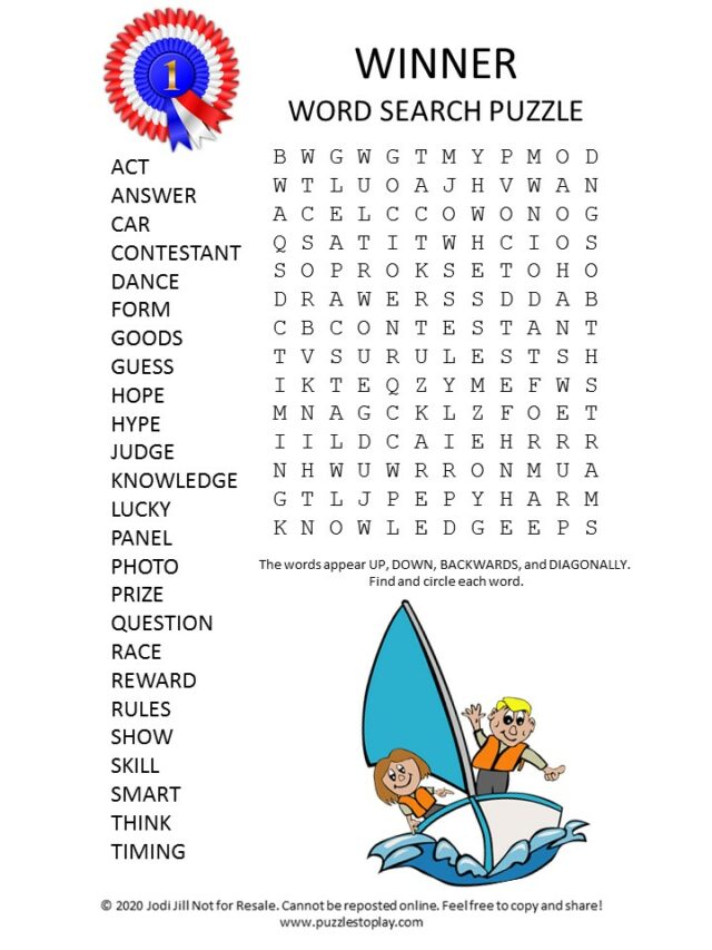 Winner Word Search Puzzle Puzzles to Play