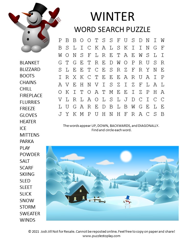 winter word search puzzles for kids