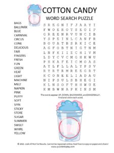yummy cotton candy word search puzzle