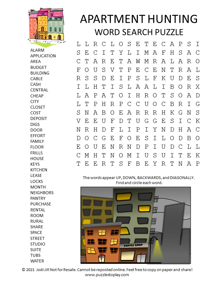 Apartment Hunting Word Search Puzzle - Puzzles to Play