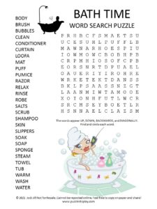 Bath Time Word Search Puzzle