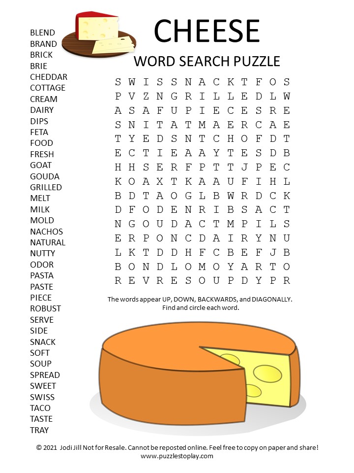 Cheese Word Search Puzzle
