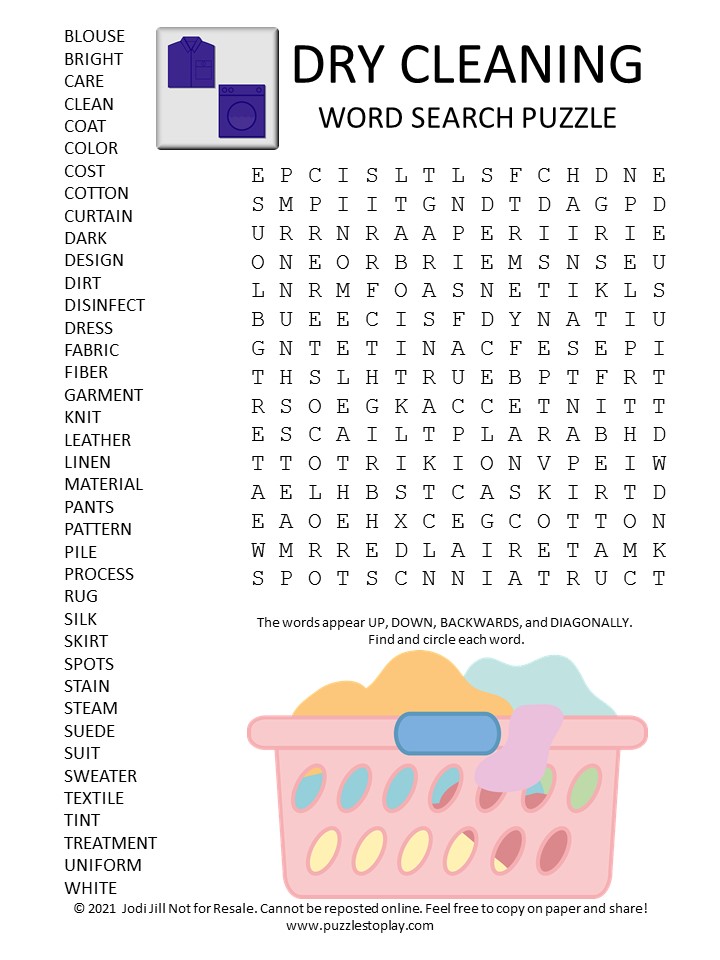 Dry Cleaning Word Search Puzzle