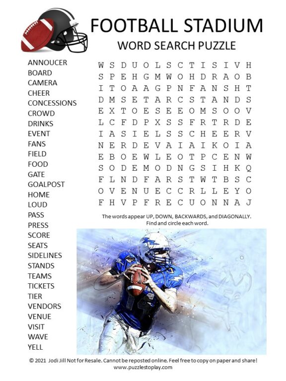 Football Stadium Word Search Puzzle - Puzzles to Play