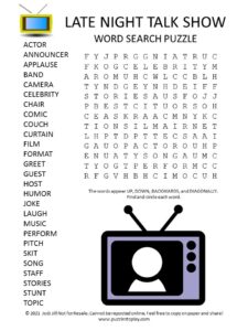 Late Night Talk Show Word Search Puzzle