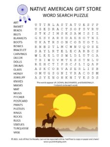 Native American Gift Store Word Search Puzzle