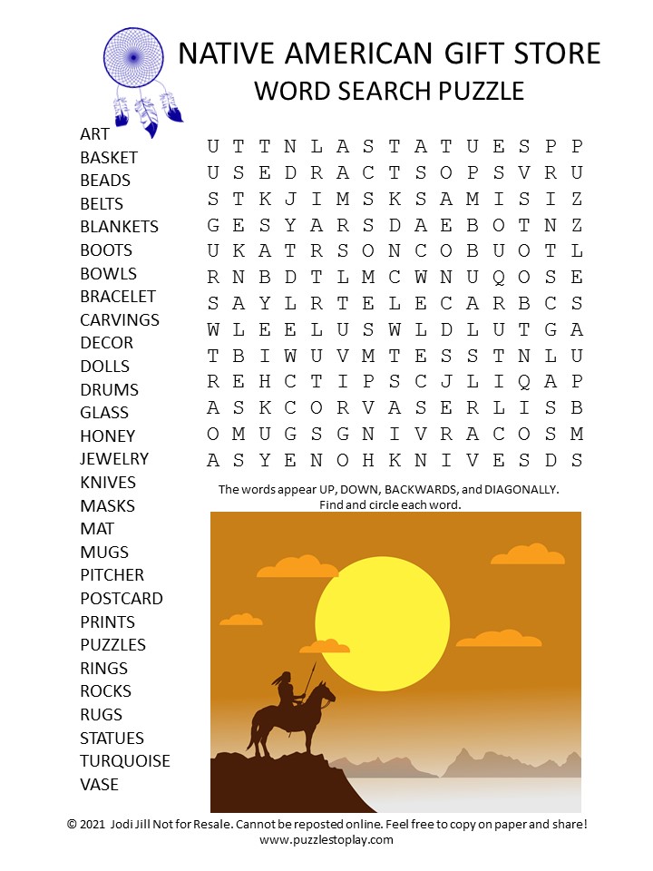 Native American Gift Store Word Search Puzzle Puzzles To Play