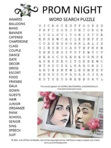 Prom Night Word Search Puzzle