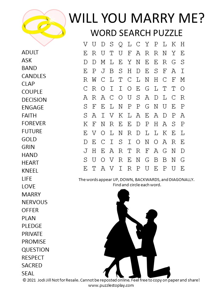 Will You Marry Me Word Search Puzzle